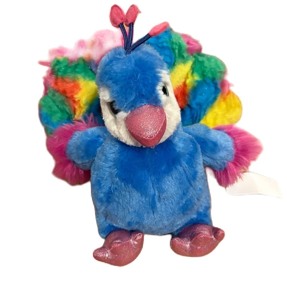Wild Republic Plush Peacock Stuffed Animal Bird Rainbow Tail Feathers 10”